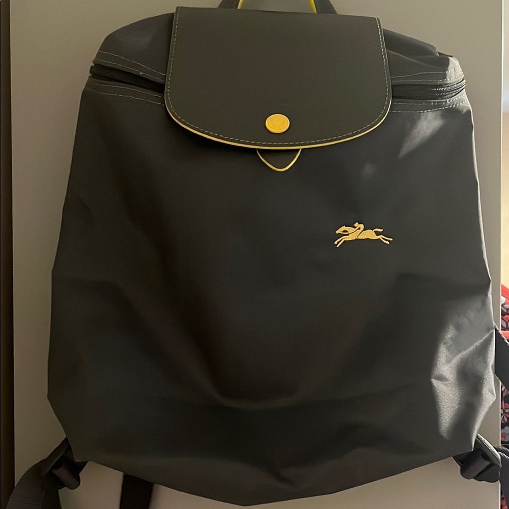 Longchamp Black Backpack with Gold Detailing
